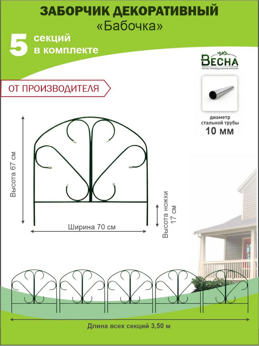 Декоративное ограждение ТПК Весна, садовый заборчик металлический