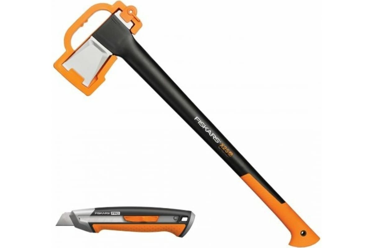 Топор Fiskars X25 большой черный/оранжевый в комплекте:нож (